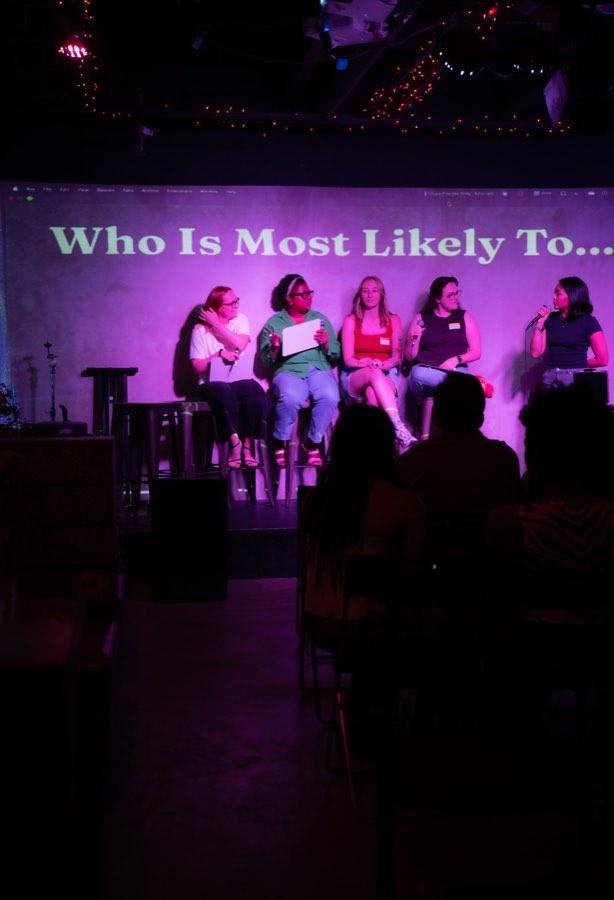Who Is Most Likely To, under magenta light